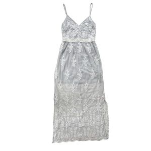 Altar’d State Women Small Light Blue White Embroidered Lace Apololina Maxi Dress